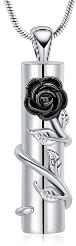 VCCWYQK Kremation Schmuck Rose Blume Urne Halskette mit hohlen Zylinder Kremation Keepsake Urne Anhänger Memorial Lockets für Asche für Frauen Männer (G)