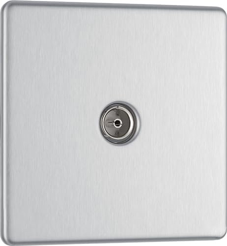 Newlec British General FBS60 Nexus Flatplate Screwless Brushed Steel 1 Gang Coaxial TV Socket