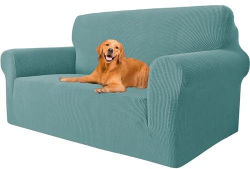 YSTELLAA High Stretch Sofa Überzug 2 Sitzer, Couch Bezug rutschfest, Universal Sofahusse Elastische, Couchüberzug Sofaschutz Katze Durable, Waschbare Sofa Covers Mit Armlehnen, Hellblau