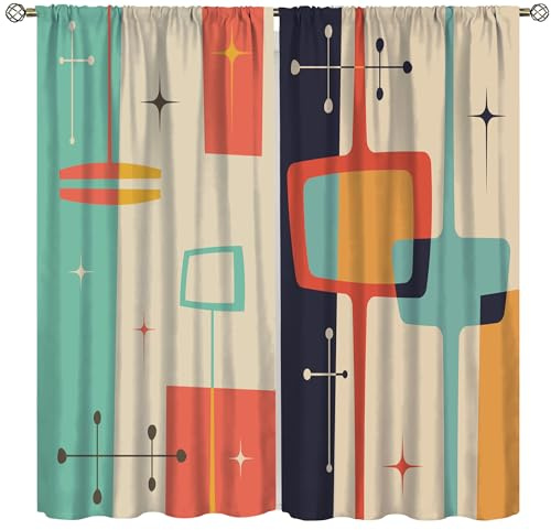 Yoakiet Abstrakte Retro-Vorhänge, bunt, Vintage, Mitte des Jahrhunderts, 50er, 60er Jahre, geometrisch, abstrakt, rustikaler Stil, Drucke, Verdunkelungsstange, Tasche, Fenster, Behandlungen, Vorhänge