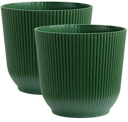 Olly & Rose Oxford Plant Pot Planter Plastic - Pack of 2 - Indoor and Outdoor Flower Pots for Garden and Home - Toughened Resin Plant Pots (Green, 18cm)