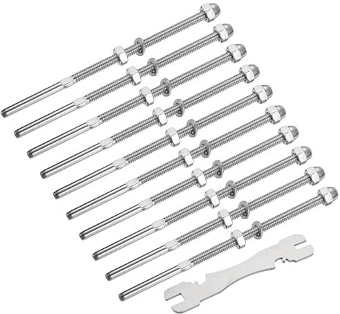 sourcing map Lot de 20 Kits de Câbles de Garde-Corps, Tendeur Fileté à Sertir de 6 de Long en Acier Inoxydable T316, Embout Terminal pour Poteau en Bois Ou Métal de 4x4 2x2, Escalier