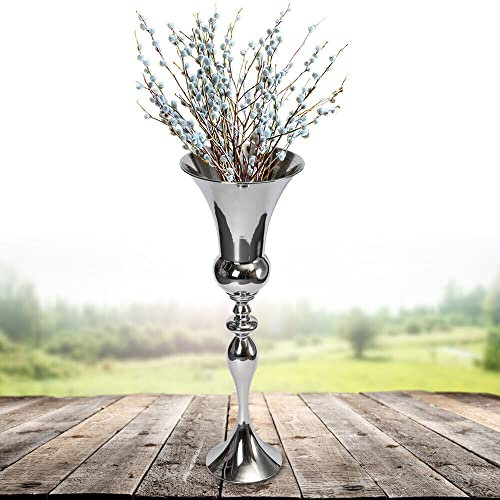 DSYOGX 74CM Bodenvase Pokal Vase Edle Metallvase Moderne Home Dekor Große Blumenvase Silber Dekovase für Blumenarrangements