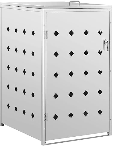 Willood Mülltonnenbox für 240L Edelstahl Müllbox mit Belüftungssystem Abschließbar Gartenbox Silber 1 Tonne