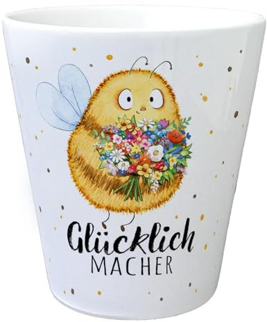 Pummel Biene Blumentopf mit Spruch Glücklichmacher Hummel-Frühling Blumentopf mit Rad Gezeichnete Blumen Machen glücklich Fahrrad-Deko