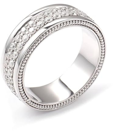 Wycian Eheringe Für Männer, Ring Herren Weissgold 14K Größe 60 (19.1) Moissanit Rundschliff Weiß Gravur Für Verlobung Eheringe Lesbisch
