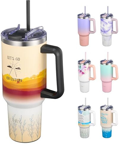 THILY Stainless Steel Vacuum Insulated Water Cup with Handle, 40 oz Travel Mug with Lid and Straw, Cupholder Friendly, Splash-Proof, Keep Drinks Cold or Hot, for Outdoor, Camping, Hiking, Adventure