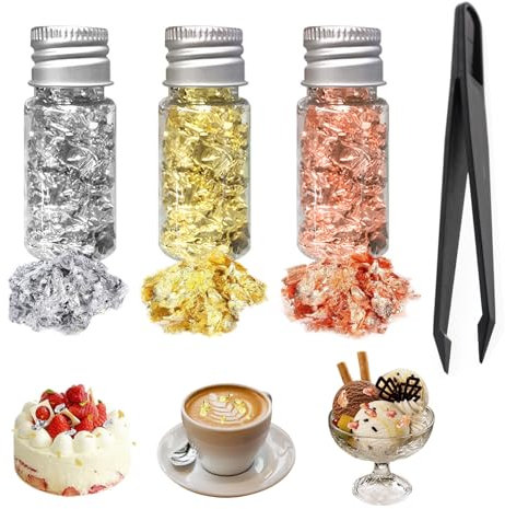 pcsfoe 4er Essbare Blattgoldblätter,Tortendeko Essbar,Blattgold Essbar,Blattgold Flocken,Goldfolie Flocken,Blattgold Essbar Für Torten,Essbare Tortendeko,Blattgold Zum Backen,Tortendeko Gold