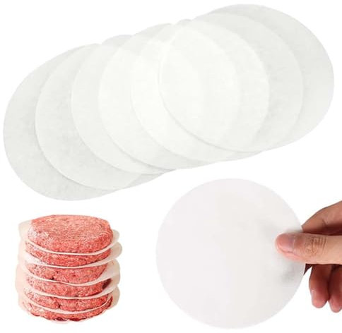 UEAVOID 200 Stück Burgerpapier Rund Pergament Papier Antihaftpapier für Patties Hamburger Cheeseburger Kuchen Burgerpressen (14cm)