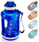 Goodatech Botella de Agua Deportiva, 1.5L/52 Oz, a Prueba de Fugas, sin BPA, con Marcador de Tiempo, Reutilizable para Atletismo, Ciclismo, Gimnasio, Oficina, Viajes al Aire Libre (Azul)