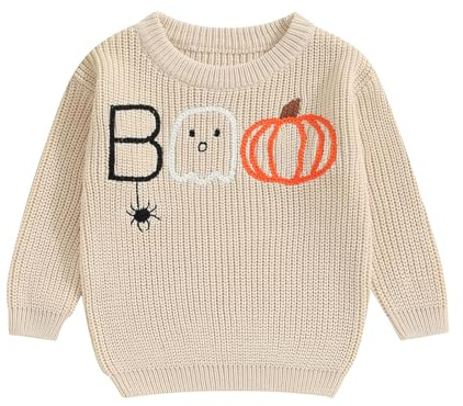 Yassiglia Baby Halloween Strickpullover Kleinkinder Kürbis/Geist Sweatshirt Langarm Rundhals Gestrickter Pullover Neugeborenes Baby My First Halloween Outfit
