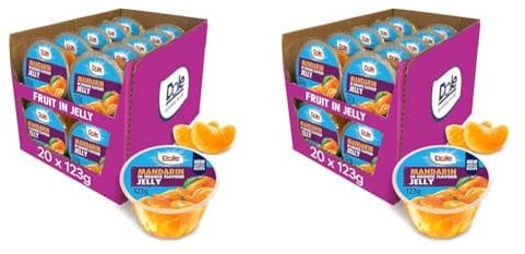 Dole Mandarin in Orange Jelly Fruit Pots 20 x 123g, Healthy Snack Made with Fresh Fruit, No Added Sugar Fruit Bowls, Perfect for Breakfast & Dessert or Adding to Recipes (Pack of 2)
