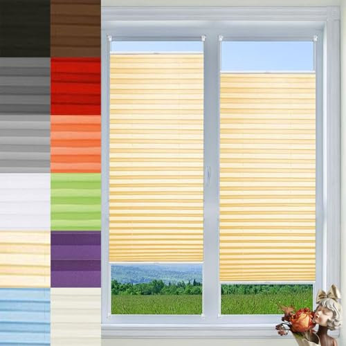 Plissee Klemmfix Ohne Bohren 50 x 220 cm Sichtschutz Und Sonnenschutz Fenster Plissee Innen Plisseerollos Inkl. Aller Montage-Teile für Fenster & Tür, Creme Farben