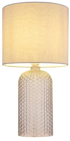 Nachttischlampe grau Glas Tischleuchte Wohnzimmerlampe Textil Tischlampe Leseleuchte, 1x E27, DxH 26,5 x 50 cm