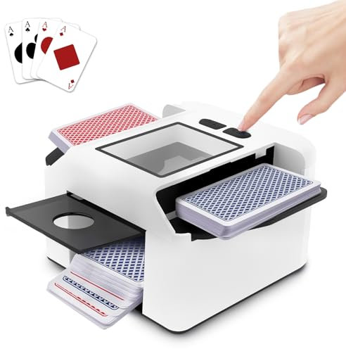Fyeme Automatischer Kartenmischer mit Automatischer und Manueller Modus Kartenmischmaschine Elektrische mit Eingebauter 2000mAh Akku 1-2 Decks Tragbarer Geräuschloser Kartenmischgerät (Weiß)