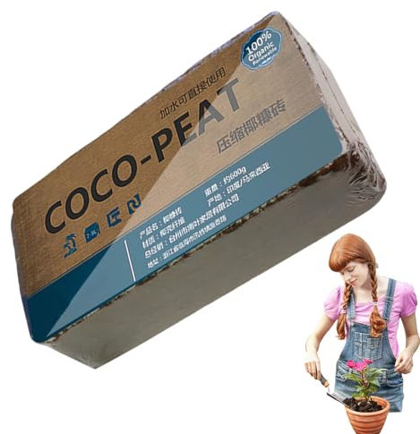 Qfdiwr Coco Coir Brick - 600g Kokoserde Gepresst, Kokosfaser Brikett, Komprimierte Kokosnuss Coir Hohe Expansion Kokosnuss Coir Boden, Kokosfasersubstrat Blumenerde Kokosfaserhumus Zum Pflanzen