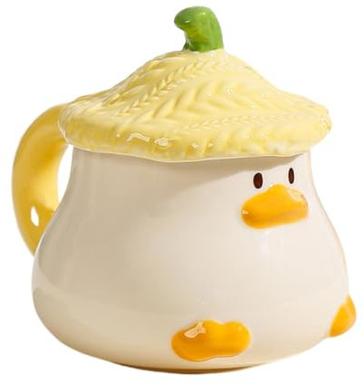 kinrguiyuez Duck Coffee Cup | Novelty Funny Tea Cup with Hat Lid - 400ml Ceramic Animal Design Tableware with Lid, Cartoon Hand-Painted Drinkware, with Handle for Milk Latte