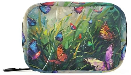 Grünes Gras ist voller bunter Schmetterlinge. Erste-Hilfe-Tasche mit abnehmbaren Fächern, praktischer Tabletten-Organizer für den täglichen Gebrauch, Grünes Gras ist voller bunter Schmetterlinge., 1