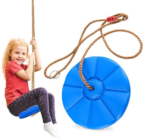 Yunlaishaocer Balancoire Exterieur, Corde à Grimper Balancoire Enfant Balancoire Enfant en Plastique pour Enfants, Disque Balançoire Suspendue pour Enfants et Adultes, Charge Max 150 kg (Bleu)