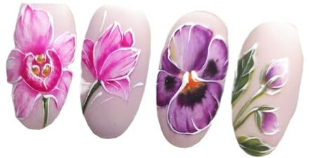 HEXHUASR Lot de 12 Autocollants for Nail Art, Motifs Fleurs printanières, décalcomanies à l'eau, Motifs Tulipes, lys, décorations de manucure