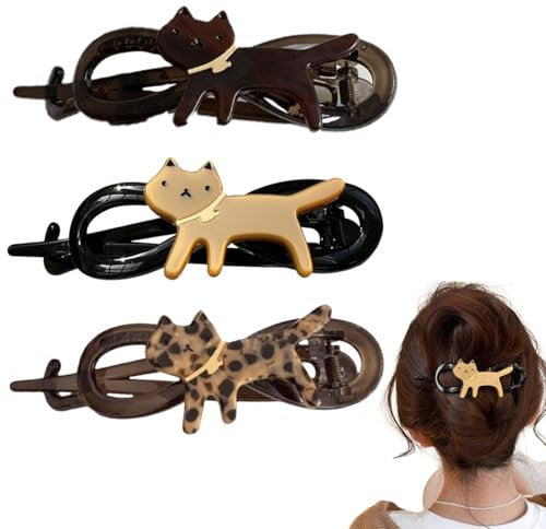 CATOR Lot de 3 Grandes Pinces à Cheveux, Clip torsadé Chatons Pinces à Cheveux Antidérapantes Pinces Cheveux Femme, Pinces à Cheveux Griffe pour Cheveux épais, Accessoires de Coiffure