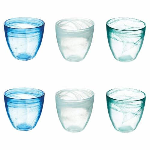 Set 6 bicchieri acqua bombati 280 ml in vetro, superficie sfumata, Alabastro Ocean