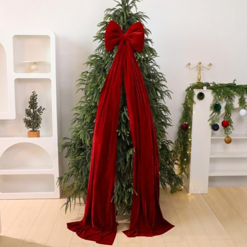 HpLive Samt Große Weihnachtsbaum Schleife, 40x200cm, Weihnachtsdeko für Baum, Girlande oder Festtisch(Weinrot)