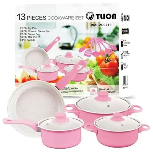 Cast Iron Pots and Pans Set 13Pcs Non Stick Cute Cookware Set Includes Lids Induction Cookware with Comfort Handle PFOA Free.
