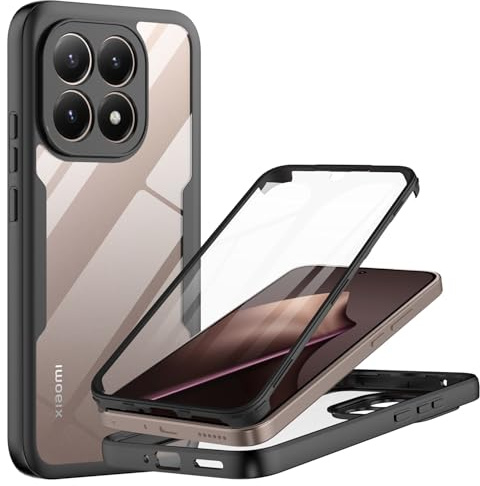 MQERYBV Funda para Xiaomi 15T 5G Carcasa Antigolpes 360 Grados Ultra Hybrid Protección con Protector de Pantalla Integrado Robusto Doble Cara Ultrafina Transparente Bumper Carcasa, Negro