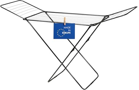 Spetebo Flügel Wäscheständer schwarz ausklappbar 180 x 55 cm | 18 m Trockenlänge, Metall, Made in EU, Für Innen und Außen, Klappbar