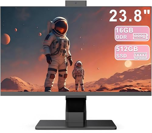 All-in-One PC Touch screen Quad-Core N95(Up to 3.4Ghz) 16GB RAM 512GB SSD,23.8 inch PC All-in-One Desktop Computer Touchscreen with Pop-up Webcam Dual Band WiFi Blutooth 5.3 Wired Mouse and Keyboard.