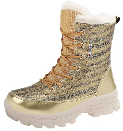 EODJXIO Stivali Wide Fit Donna 2026 Vera Pelle Texani Scarponcini Impermeabili Testa di Moro Scarpe Invernali Impermeabile Uomo (Oro,43)