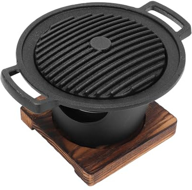 Alomejor Korean Smokeless Small One Person Barbecue Grill Fast Cooking for Home Indoor Charcoal Grill, Iron and Pine Material