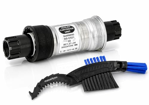 maxxi4you Shimano Fahrrad Innenlager BB-ES51-E Octalink 68mm / 121mm inkl Fahrrad Kettenbürste