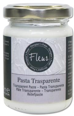 FLEUR DESIGNER'S PAINT | Pasta Trasparente a Rilievo, 130 ml, Trasparente,, Base Acqua, aspetto Lucido, adatta per ottenere un effetto a Rilievo, si può dipingere con i Colori Opachi Chalky Look.