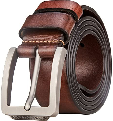 Tolumo Mens Belt Thick Full Grain Leather Belts 1.5 Wide Great for Casual Jeans Dress Work, Adjustable Classic Belt Trim to Fit 658 Brown 115cm