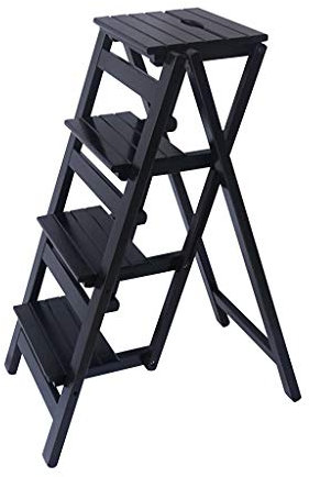 LIYFF-Marchepieds escamotables Escabeau Tabourets pliants en Bois à 4 épaisseurs Banc à Chaussures Flower Rack Adultes Tabouret Échelle Max.150kg - Noir