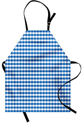 ABAKUHAUS Kariert Kochschürze, Monochrome Gingham-Checks Klassische Land-Kultur altmodischen Grid-Design, Höhenverstellbar Klare Farben ohne verblassen, Blau