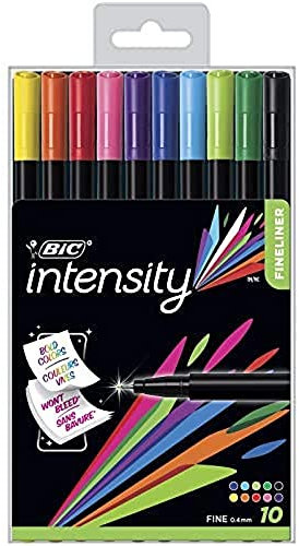 BIC Intensity Fineliner, 10er Set, Fasermaler für Mandalas und mehr, In verschiedenen bunten Farben