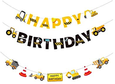 Wimpelkette mit Aufschrift Happy Birthday, Baufahrzeug- , Wimpelkette, Bagger, hängende Girlande, Zement-Lkws, Party-Dekoration, 2 Stück