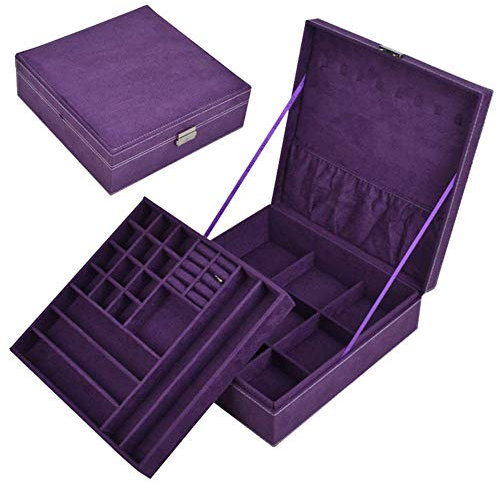 Eysee Schmuckkasten Schmuckkästchen Schmuckkoffer für Halsketten Ohrringe Ringe 20,2cm*10,2cm*15,2cm (Lila)