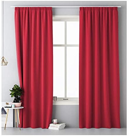 JEMIDI 2X Vorhang Blickdicht 140x250cm - 2er Set Gardine mit Kräuselband Universalband - 100% Polyester Schal lang für Wohnzimmer Schlafzimmer - rot