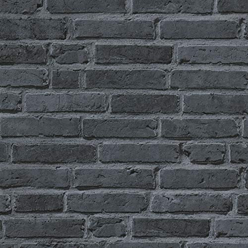 BRICOFLOR Papier peint trompe l'oeil effet pierre noire | Tapisserie style industriel imitation brique | Papiers peints parfaits pour bureaux & salons