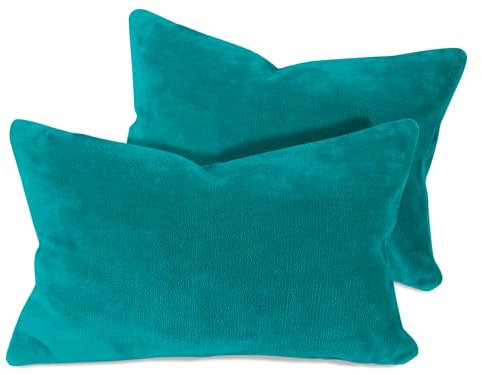 npluseins 2er Pack Kissenhüllen aus Coral-Kuschel-Fleece (2 Stück) 1257.1667, ca. 40 x 60 cm, Petrol