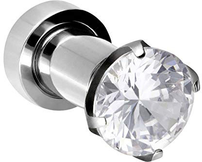 PIERCINGLINE Chirurgenstahl Plug EINGEFASSTER KRISTALL Piercing Ohr Silberfarben 4 mm