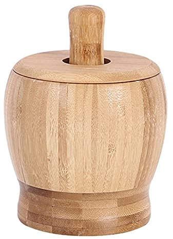 Mortier et pilon en bambou naturel pour écraser le guacamole, les herbes, les épices, l'ail, la cuisine