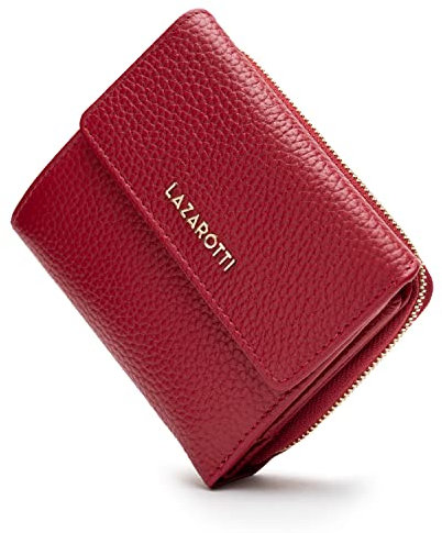 Lazarotti Bologna mittelgroße Leder Geldbörse Damen | mit Druckknopf, Reißverschlussfach, 9 Kartenfächer, RFID-Schutz | 12 x 10 x 4 cm