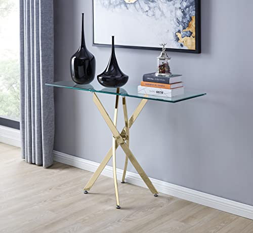 Furniturebox UK Leonardo Rectangle Clear Glass and Gold Leg Living Room Hallway Console Table