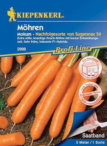 Kiepenkerl Profi-Line Möhrensamen Mokum, F1 Saatband 2998 - Frühernte Gemüse-Samen, extra süße knackige Snack-Möhre mit kurzer Entwicklungszeit