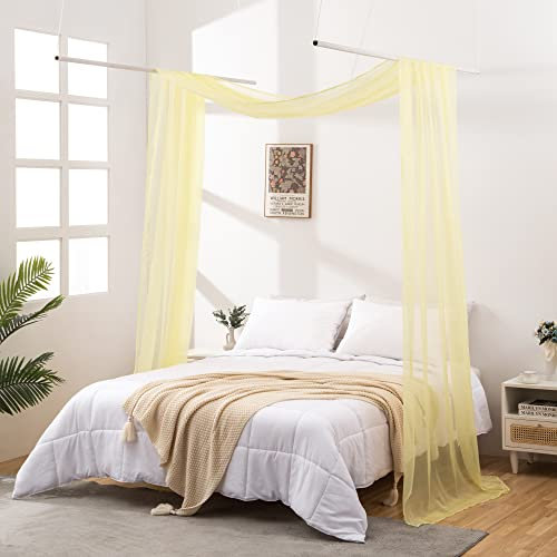 JADE POKE Gelb Creme Durchsichtiger Betthimmel Schal 216 Zoll lang, Betthimmel für Mädchen Erwachsene, Fenster Volant Vorhang Breit 52, Queen